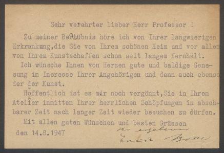 Brief von Erich Bode an Georg Kolbe