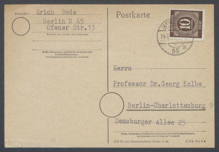 Brief von Erich Bode an Georg Kolbe