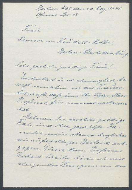 Brief von Erich Bode an Georg Kolbe