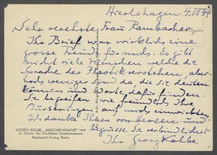 Briefe von Georg Kolbe an Margret Rambacher