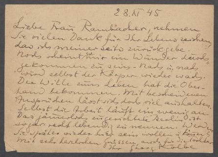 Brief von Georg Kolbe an Margret Rambacher