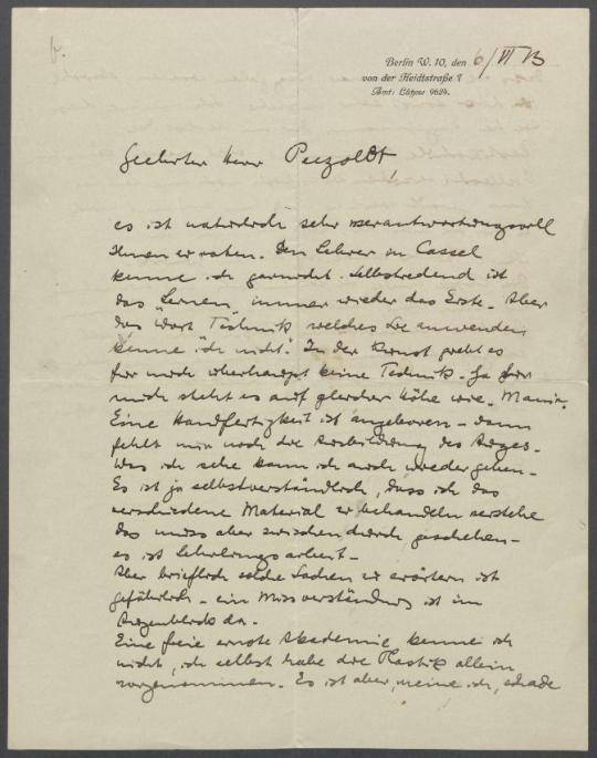Brief von Georg Kolbe an Ernst Penzoldt