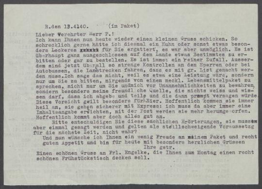 Brief von Annemarie Ritter an Georg Kolbe
