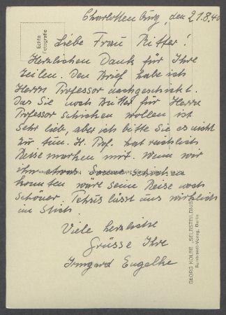 Brief von Irmgard Engelke an Annemarie Ritter