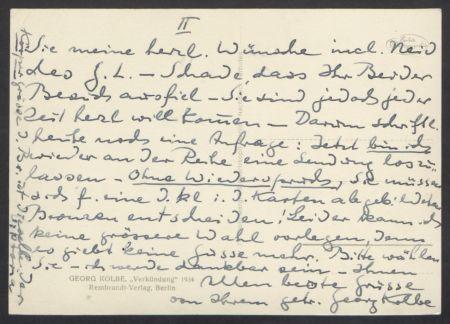 Brief von Georg Kolbe an Annemarie Ritter