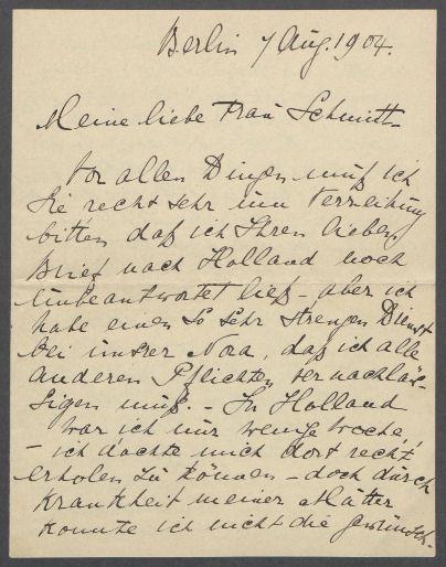 Brief von Benjamine Kolbe an Charlotte Schmitt