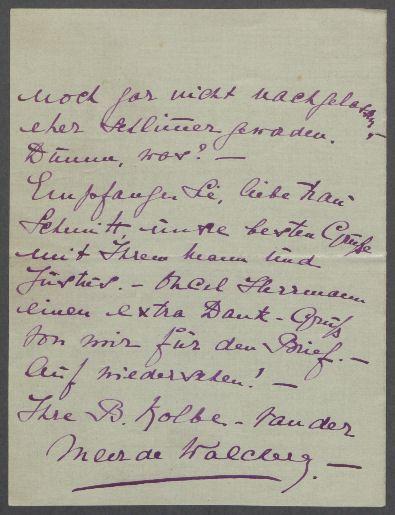 Brief Benjamine Kolbe an Charlotte Schmitt