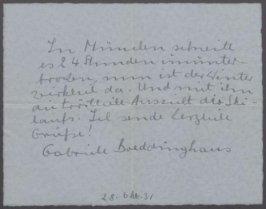 Brief von Gabriele Ott-Boeddinghaus an Georg Kolbe