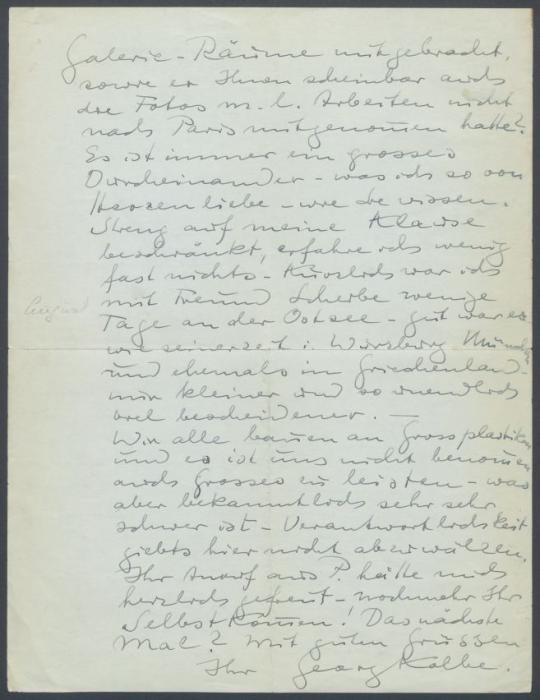 Brief von Georg Kolbe an Curt Valentin