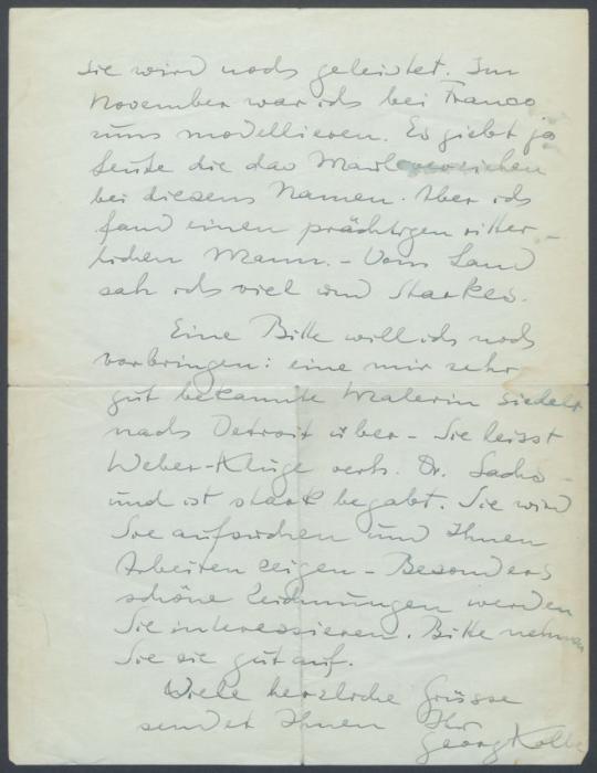 Brief von Georg Kolbe an Curt Valentin