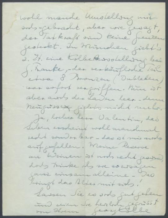 Brief von Georg Kolbe an Curt Valentin