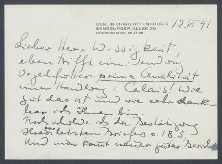 Brief von Georg Kolbe an Conrad Wissigkeit
