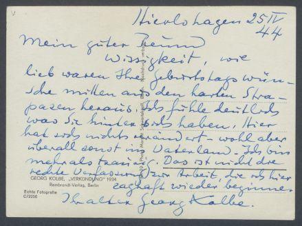 Brief von Georg Kolbe an Conrad Wissigkeit