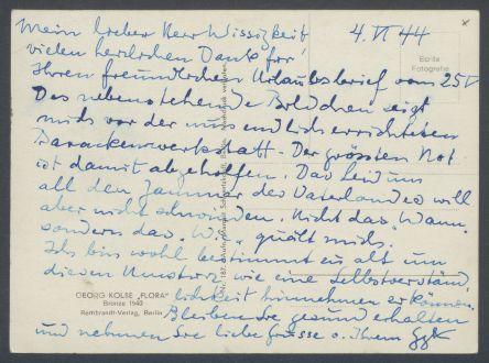 Brief von Georg Kolbe an Conrad Wissigkeit