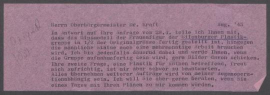 Briefwechsel zwischen Kraft [Bürgermeister von Eilenburg] und Georg Kolbe
