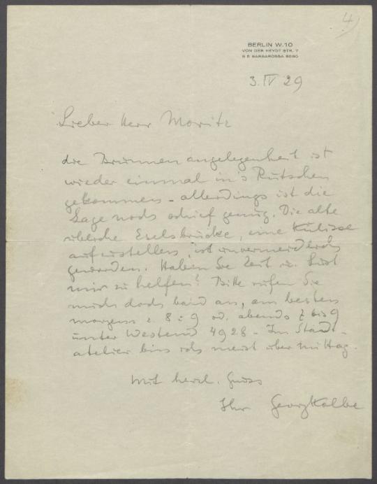 Brief von Georg Kolbe an Andreas Moritz