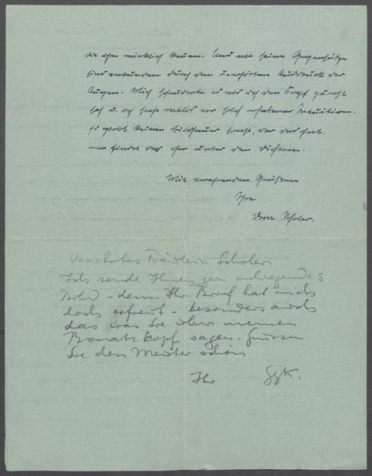 Brief von Dora Scholer [Sekretariat Bonatz] an Georg Kolbe