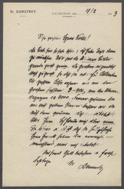 Briefe von Fritz Dumstrey an Georg Kolbe