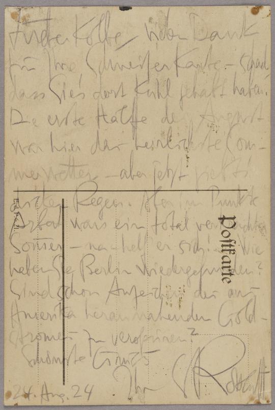 Bildpostkarte von Karl Schmidt-Rottluff an Georg Kolbe