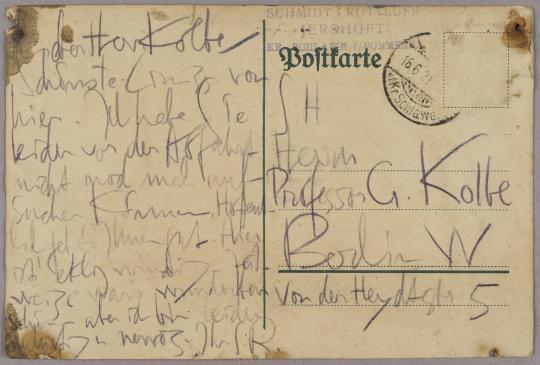Bildpostkarte von Karl Schmidt-Rottluff an Georg Kolbe
