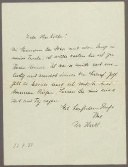 Brief von Ida Harth an Georg Kolbe
