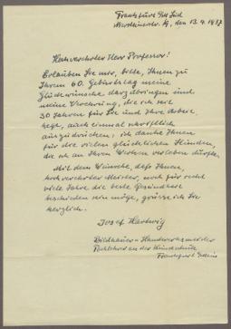 Briefe von Josef Hartwig an Georg Kolbe