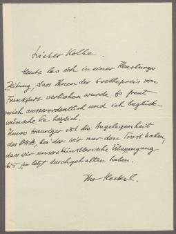 Brief von Erich Heckel an Georg Kolbe