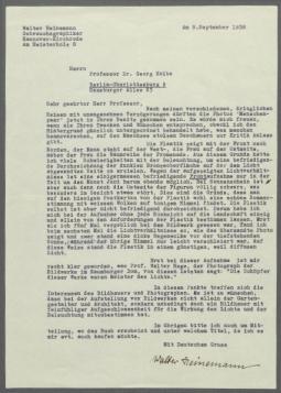 Brief von Walter Heinemann an Georg Kolbe