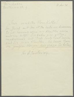 Brief von Alexej von Jawlensky an Georg Kolbe