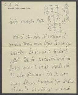 Brief von Annette Kolb an Georg Kolbe