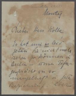 Brief von Margaret von Kühlmann an Georg Kolbe