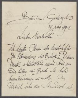 Brief von Walter Leistikow an Georg Kolbe