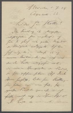 Brief von Otto Hermann von Lossow an Georg Kolbe