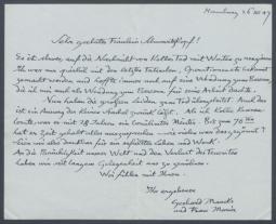Brief von Gerhard Marcks an Margrit Schwartzkopff