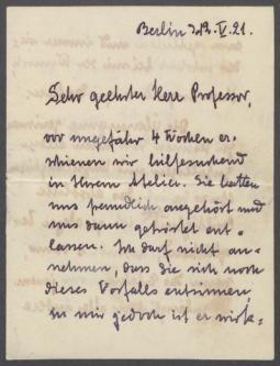 Brief von Magdalene Müller-Martin an Georg Kolbe