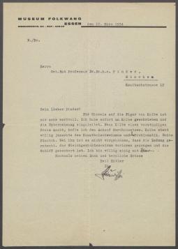 Brief von Wilhelm Pinder an Georg Kolbe