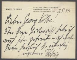 Brief von Hans Poelzig an Georg Kolbe