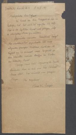 Brief von Hans Wolfgang Singer an Georg Kolbe