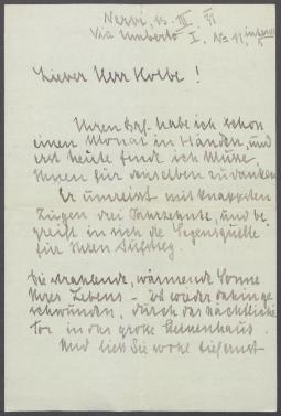 Brief von Hans Weber-Tyrol an Georg Kolbe