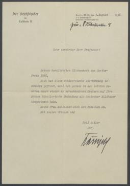 Brief von Leonhard Kaupisch [Befehlshaber Luftkreis II] an Georg Kolbe