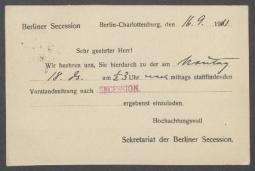 Brief von der Berliner Secession an Georg Kolbe