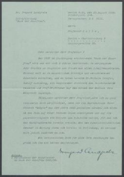 Briefwechsel zwischen Irmgard Landgrebe [Schriftleitung "Buch der Hausfrau"] und Georg Kolbe