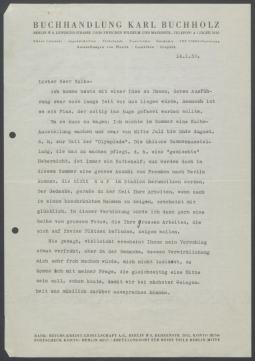 Briefwechsel zwischen Buchhandlung Karl Buchholz und Georg Kolbe