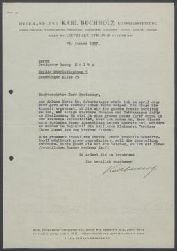 Briefwechsel zwischen Buchhandlung Karl Buchholz und Georg Kolbe