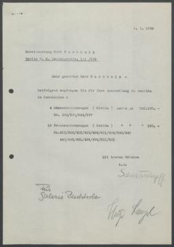 Briefwechsel zwischen Buchhandlung Karl Buchholz und Georg Kolbe