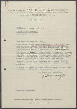 Briefwechsel zwischen Buchhandlung Karl Buchholz und Georg Kolbe