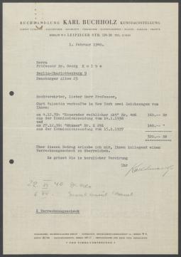 Briefwechsel zwischen Buchhandlung Karl Buchholz und Georg Kolbe