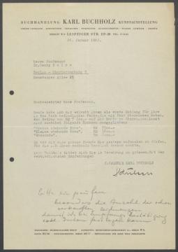 Briefwechsel zwischen Buchhandlung Karl Buchholz und Georg Kolbe