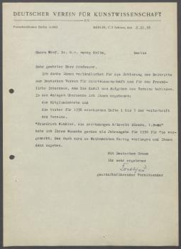 Briefe vom Deutschen Verein für Kunstwissenschaft Berlin, Berlin an Georg Kolbe