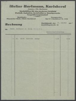 Brief von Fotoatelier Otto Hartmann [Berlin] an Georg Kolbe